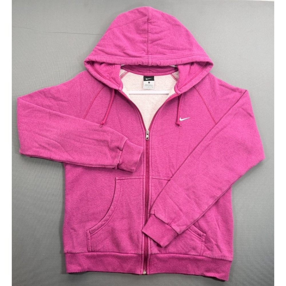 Nike Full Zip Fleece Hoodie Pink Embroidered Swoosh 342588-694 | Women's Large